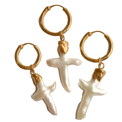 Mother of Pearl Crusifix Hoop - Gold