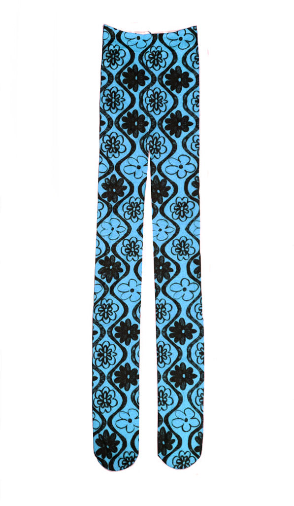 Recycled Polyester Sketch Flower Tights - White, Blue, Red