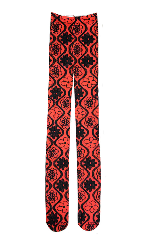 Recycled Polyester Sketch Flower Tights - White, Blue, Red