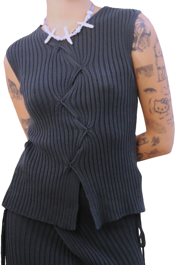 Ribbed top - Black w Green tone