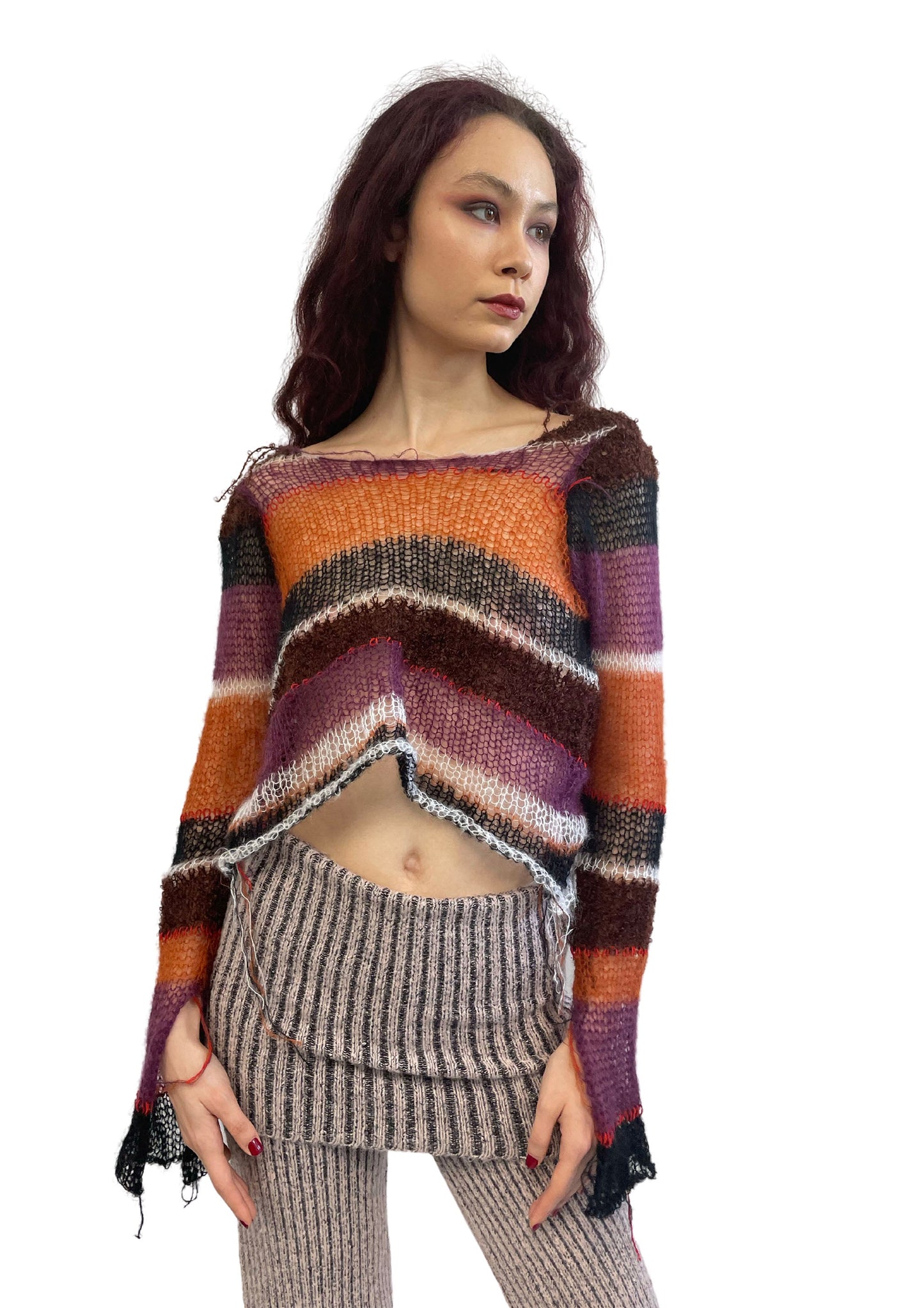 Tawny Mesh Knit Top - Stripes